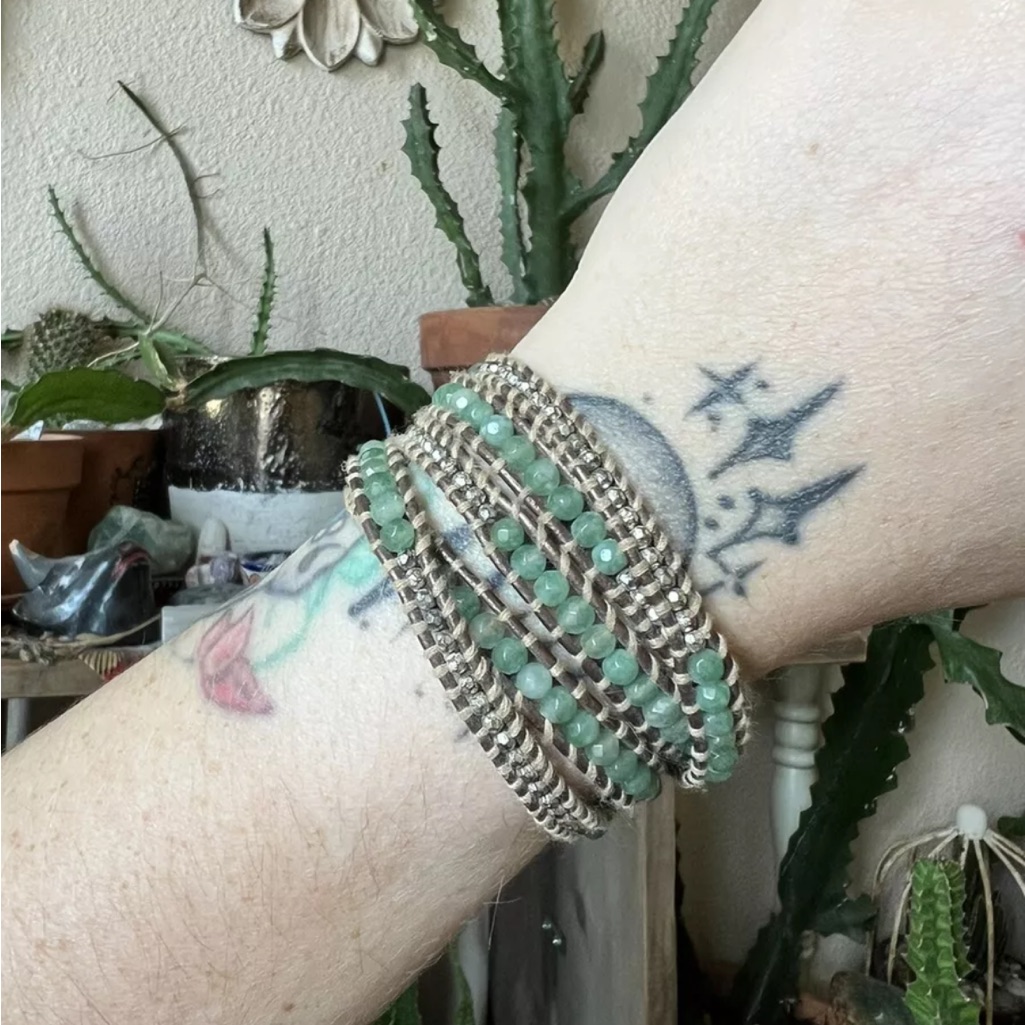 33.5” Lizou Beaded Wrap Bracelet Bronze Cord Jewelry Boho Accessories Gift Earth